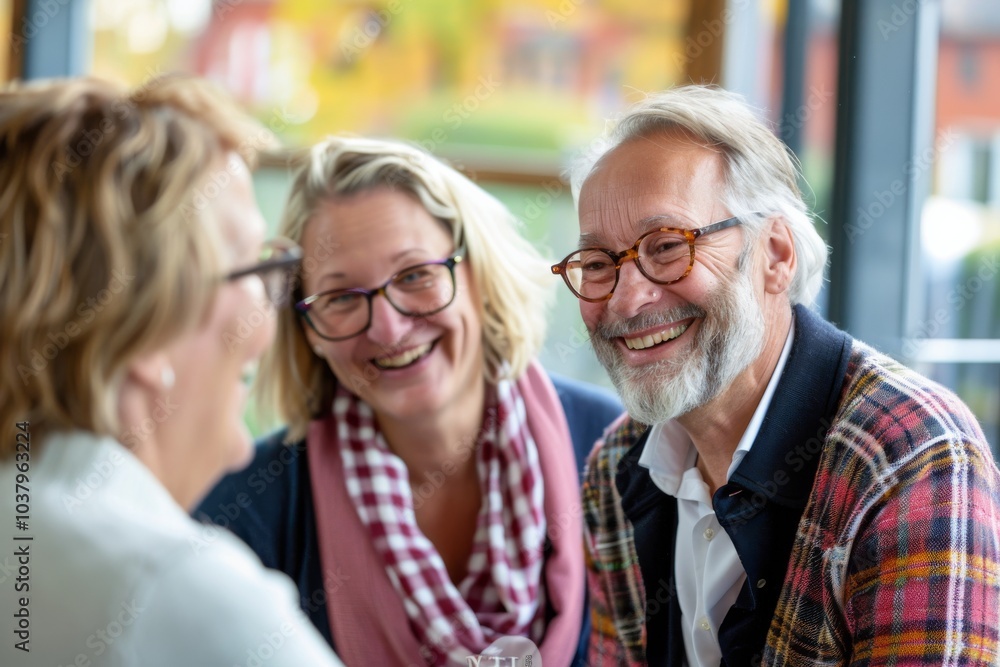 Senior couple in a coffee shop with friends smiling and having fun. Senior couple in a coffee shop with friends smiling and having fun.