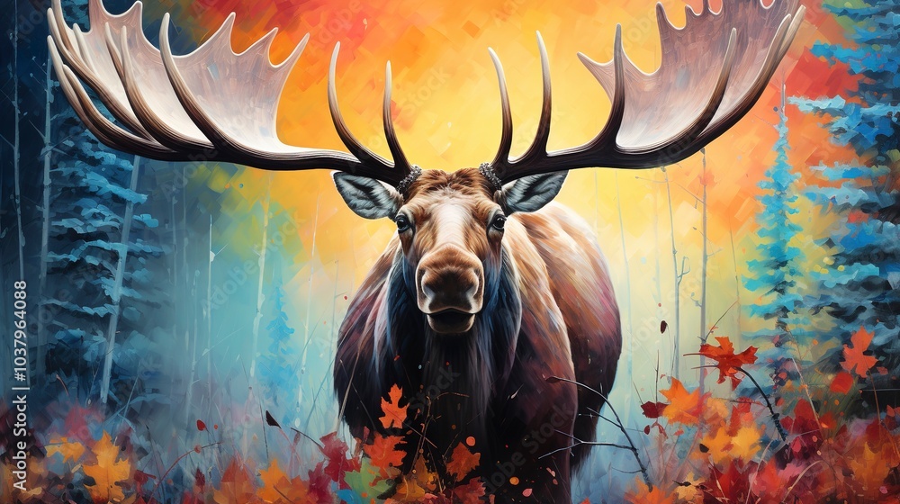 A close-up portrait of a moose with large, detailed antlers, surrounded by the vibrant colors of autumn, demonstrating nature's beauty and the elegance of wildlife. A close-up portrait of a moose with large, detailed antlers, surrounded by the vibrant colors of autumn, demonstrating nature's beauty and the elegance of wildlife.