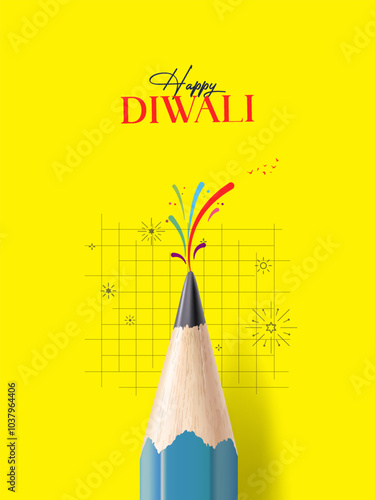 Happy Deepavali or Diwali with Education creative concept. Festival of Lights. Diwali holiday Background with rangoli, Diwali celebration greeting card, 3d illustration.