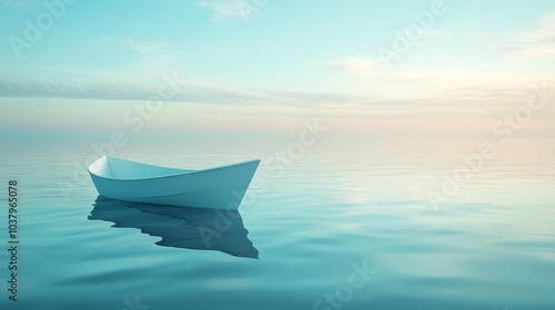 Serene Paper Boat Floating on Calm Pastel Blue Water