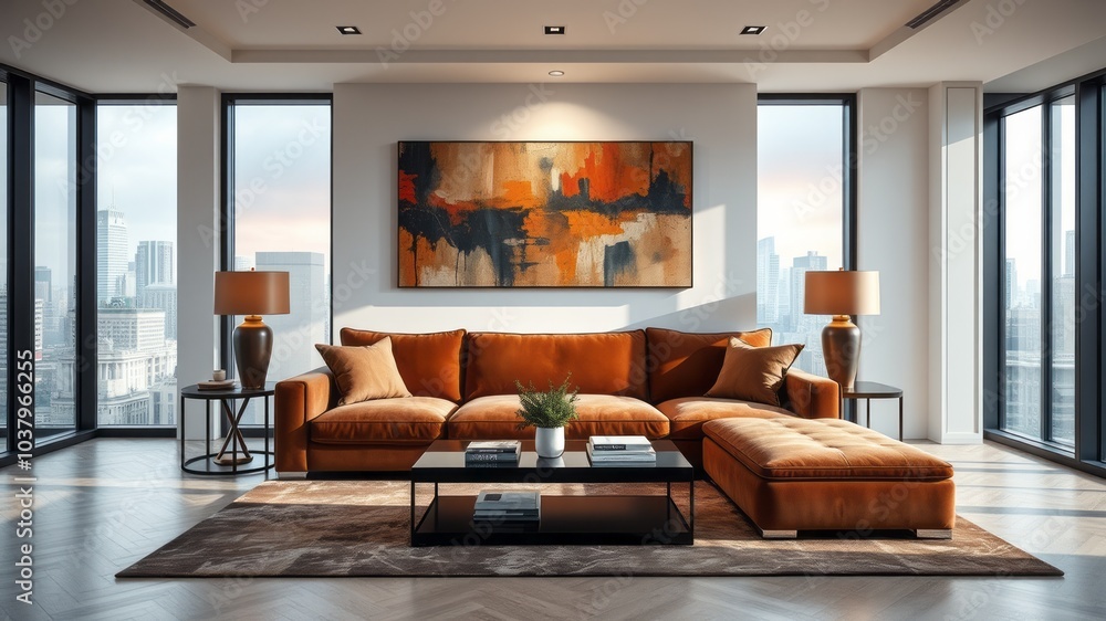 Modern Minimalist City Apartment Living Room with Expansive Views and Sleek Design Modern Minimalist City Apartment Living Room with Expansive Views and Sleek Design