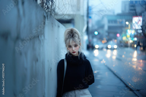 仕事明けで疲れた様子でこちらを見つめる銀髪の女性