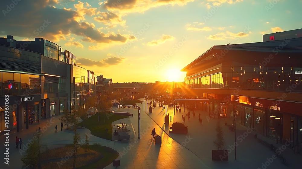 Beautiful moment of sunset in shopping center Beautiful moment of sunset in shopping center