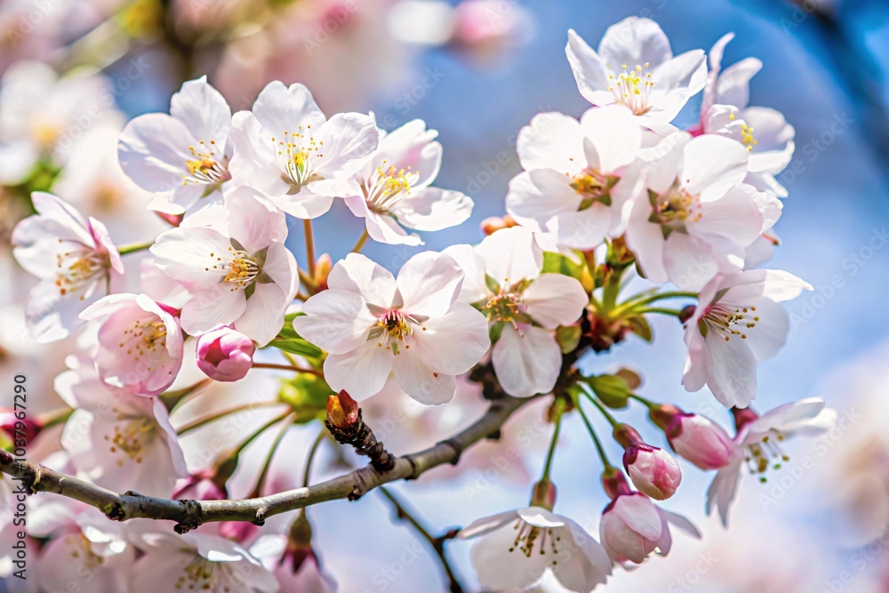 Low Angle View of White Cherry Blossoms Against a Pink Background Low Angle View of White Cherry Blossoms Against a Pink Background