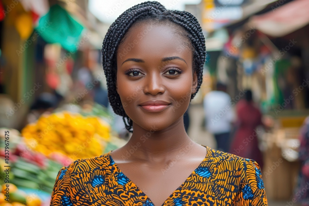 Portrait of a Young Woman with Braided Hair in a Colorful Dress Portrait of a Young Woman with Braided Hair in a Colorful Dress