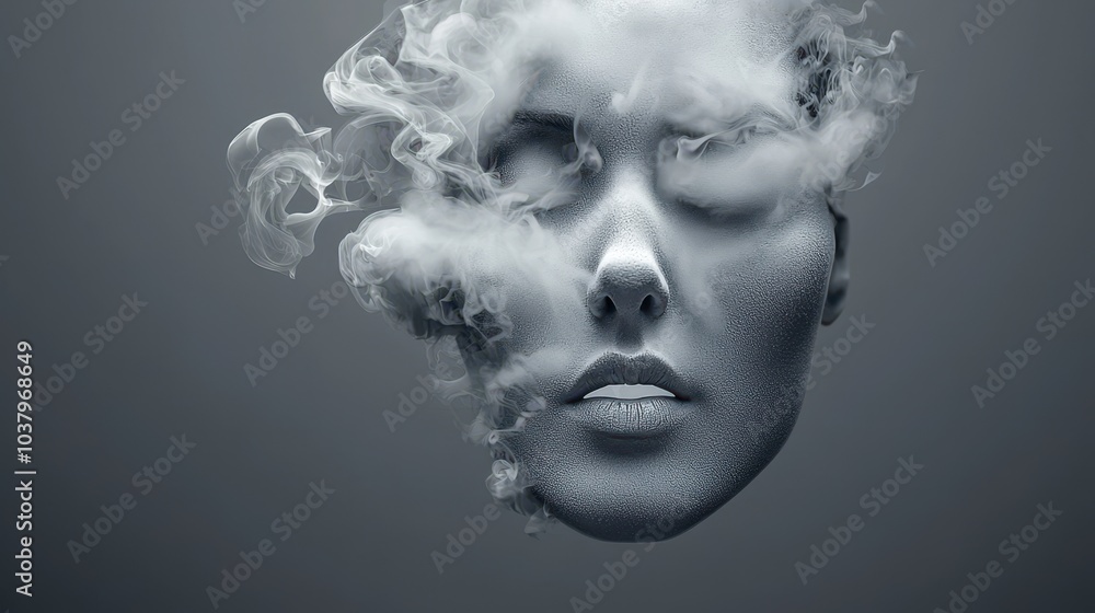 Woman s Face Covered in Smoke Abstract Art Woman s Face Covered in Smoke Abstract Art