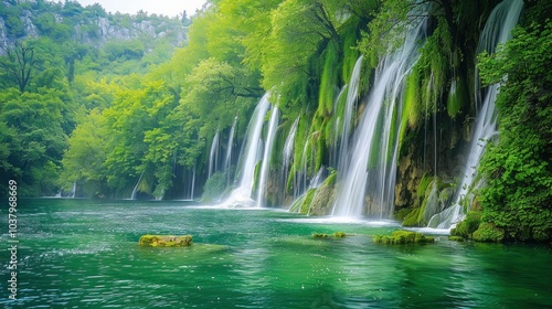 Waterfall in Lush Forest