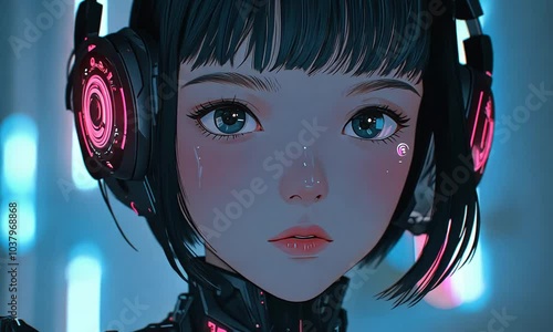 Cyberpunk Anime Girl with Headphones