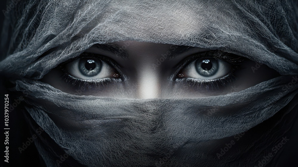 Mysterious Woman s Eyes Gazing Through Veil Mysterious Woman s Eyes Gazing Through Veil