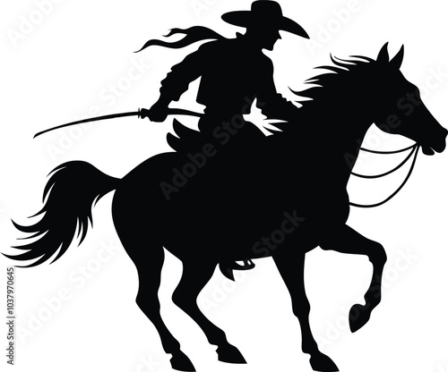 cowboy riding a running horse, Western riding discipline Reining,  minimalist cowboy riding silhouette vector illustration