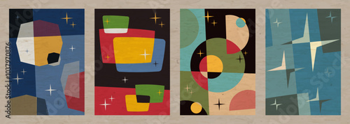 1950s - 1960s Abstract Backgrounds, Atomic Age Colors and Style, Space Age Posters Template Set, Aged Texture Patterns