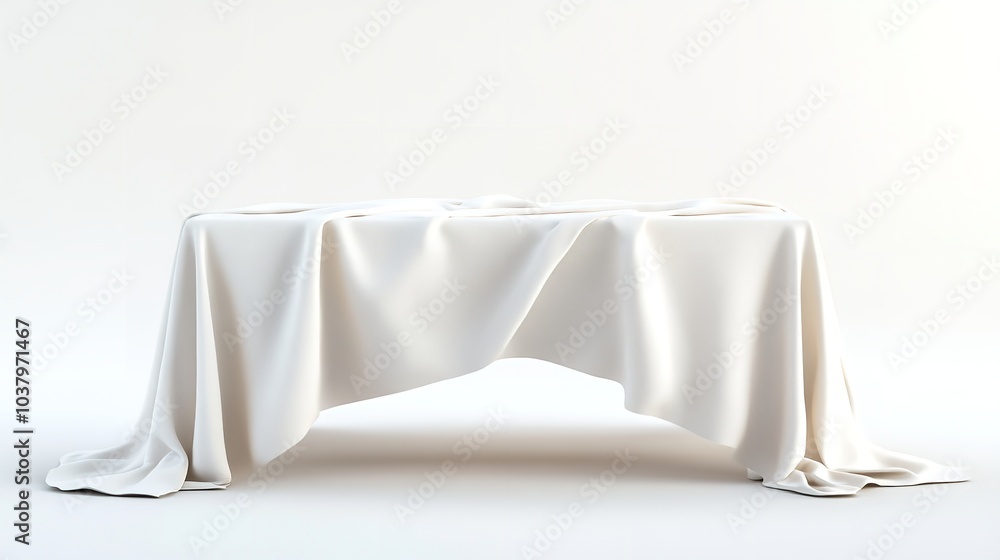 A Tablecloth Draped Over a Table Isolated Against a White Background for Minimalist Product Decor A Tablecloth Draped Over a Table Isolated Against a White Background for Minimalist Product Decor