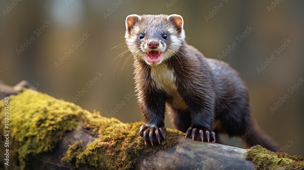 European polecat sticking his tongue out. European polecat sticking his tongue out.