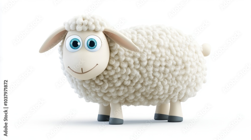 Fototapeta premium Playful cartoon sheep character with bright eyes, isolated on a white backdrop. Great for children products and friendly branding