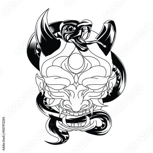 illustration line art or inking with satan devil theme