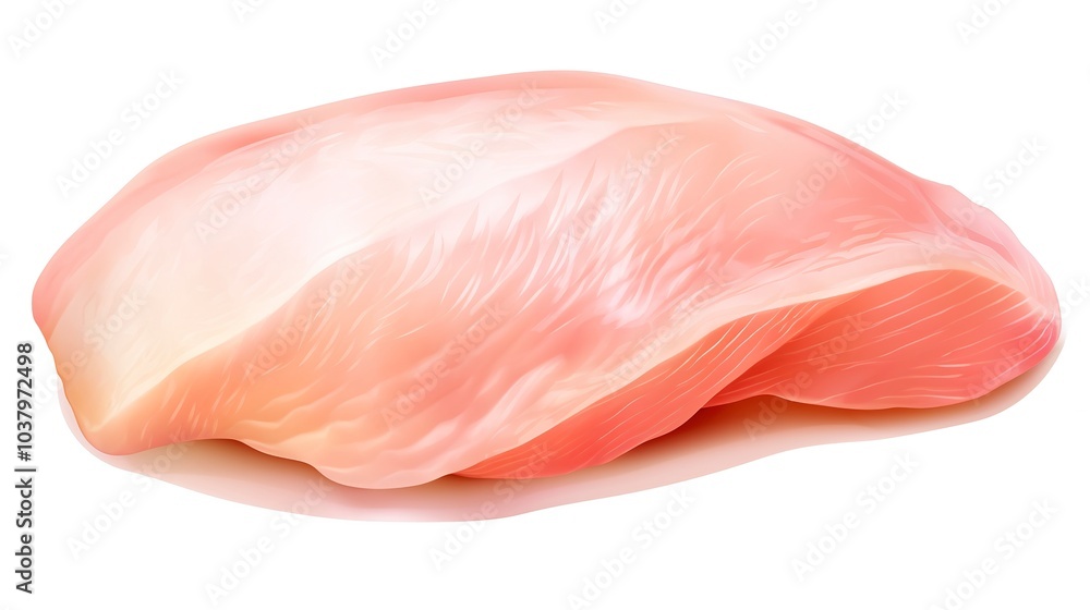 A raw chicken breast, fresh poultry, realistic digital painting, light pink flesh, isolated on white background A raw chicken breast, fresh poultry, realistic digital painting, light pink flesh, isolated on white background