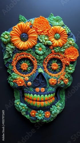 Colorful Sugar Skull with Glowing Elements