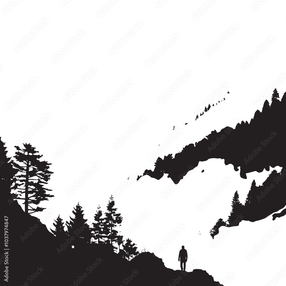 Naklejka premium A foggy mountain landscape. silhouette illustration