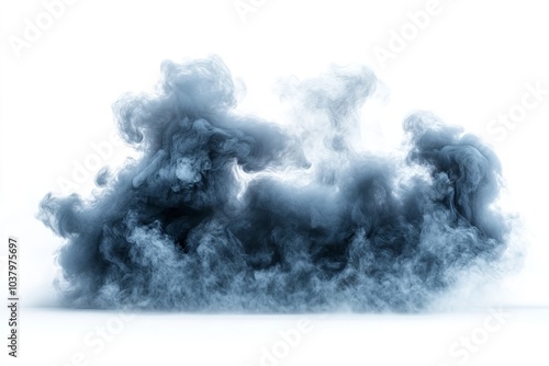 A dark, blue-hued cloud of heavy smoke set on a white backdrop. Generative Ai