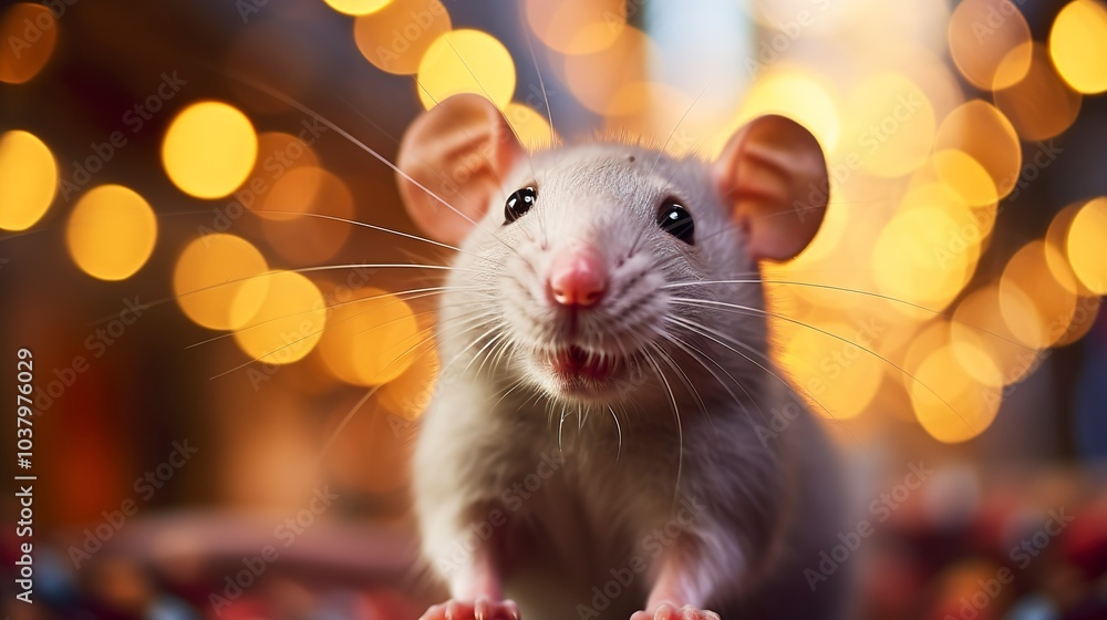 Cute baby rat with happy face is in the background bokeh Cute baby rat with happy face is in the background bokeh