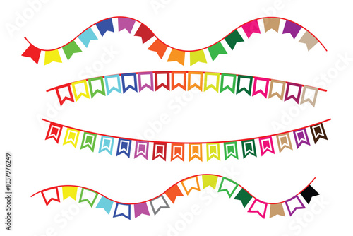 Colorful carnival party flags for decoration. Festive decor flags. flag card for celebration party isolated on white.