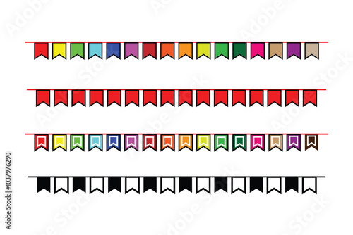 Colorful carnival party flags for decoration. Festive decor flags. flag card for celebration party isolated on white.