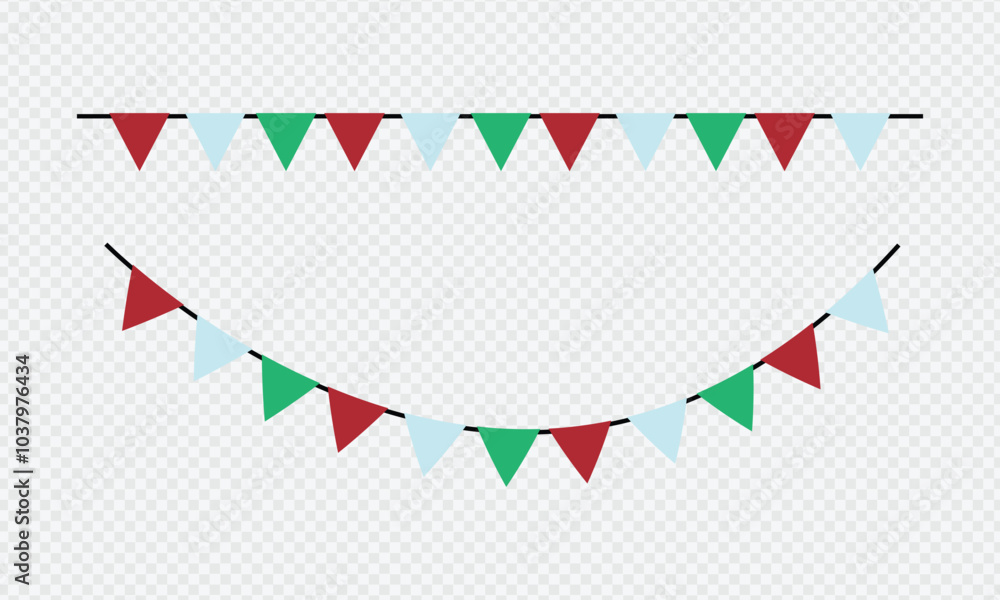 Fototapeta premium Festive flag garland. Carnival park with flags. Birthday, circus border decoration. Bunting flags