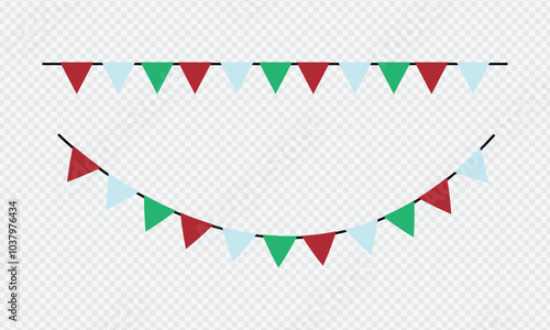 Festive flag garland. Carnival park with flags. Birthday, circus border decoration. Bunting flags