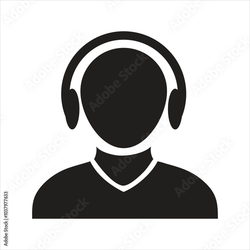 Young man listening to music. Headphones icon