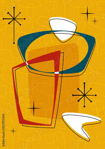 1950s - 1960s Abstract Background, Atomic Age Style Template for Retro Party Posters, Covers, Illustrations. Space Age Shapes and Colors