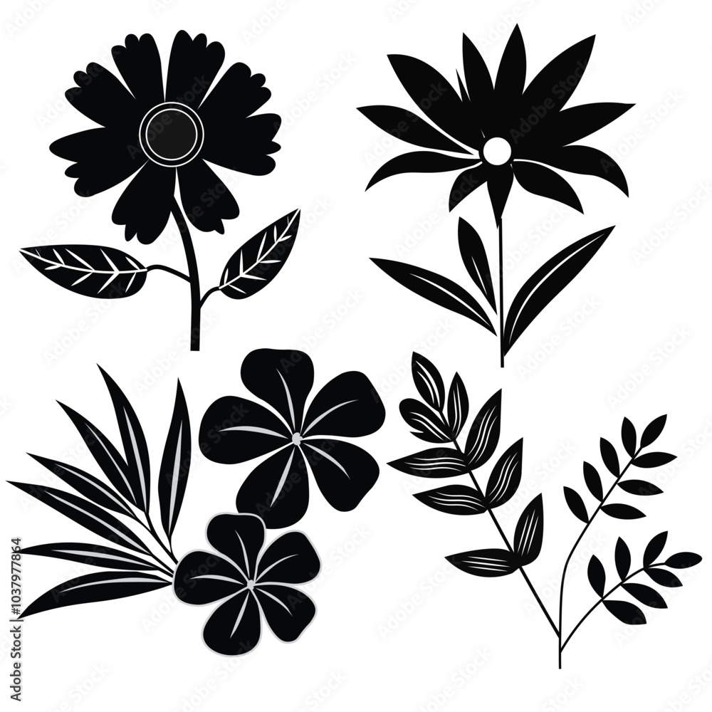 Obraz premium Black and White Floral Silhouettes.
