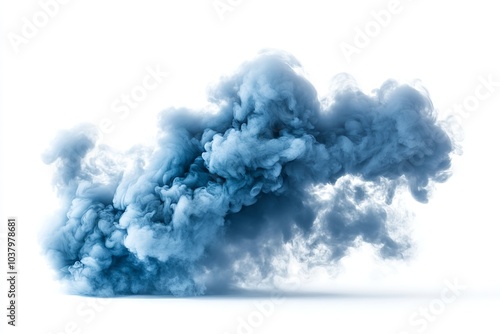 A dark, blue-hued cloud of heavy smoke set on a white backdrop. Generative Ai