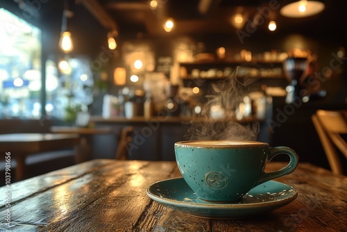 Rustic Cup of Coffee on Wooden Table