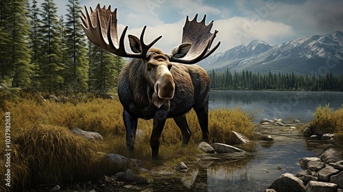 large shiras moose looking for cows  photo