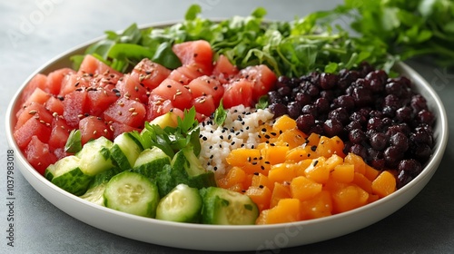 Plate of detox food beautifully arranged with a focus on fiberrich ingredients set against a clean background