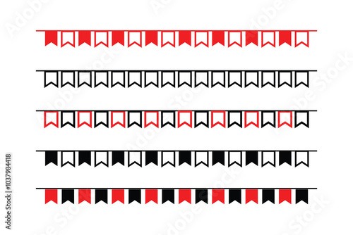Festive flag garland. Carnival park with flags. Birthday, circus border decoration. Bunting flags