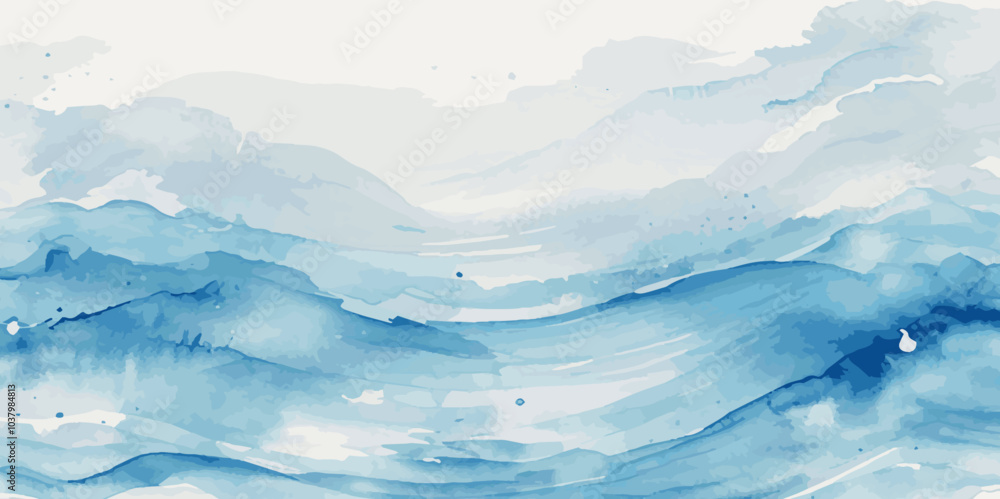 Watercolor surface ocean water wave, seamless blue water ocean wave background. Blue water ocean surfing wave. Watercolor surface ocean water wave, seamless blue water ocean wave background. Blue water ocean surfing wave.