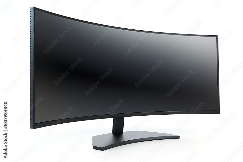 Isolated against a white backdrop is an ultra wide curve LCD monitor screen. Generative Ai Isolated against a white backdrop is an ultra wide curve LCD monitor screen. Generative Ai