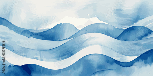 Watercolor surface ocean water wave, seamless blue water ocean wave background. Blue water ocean surfing wave.