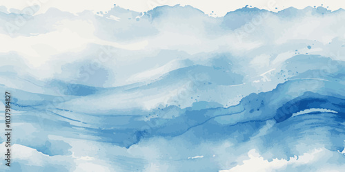 Watercolor surface ocean water wave, seamless blue water ocean wave background. Blue water ocean surfing wave.