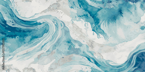 Photography Watercolor surface ocean water wave, seamless blue water ocean wave background
