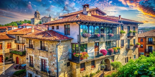 Surreal architecture photography: Santillana's old house through a double exposure.