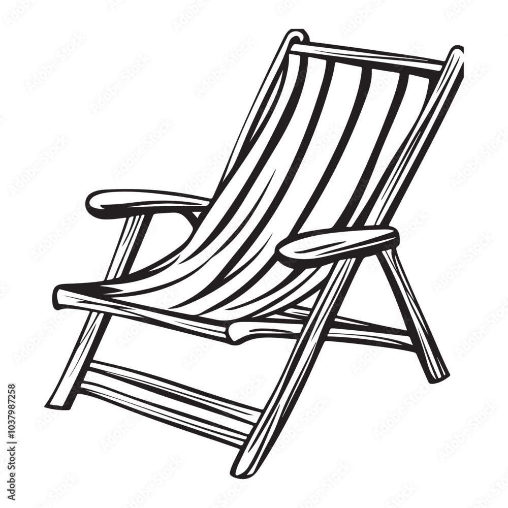 Beach chair silhouette vector illustration isolated on white background, Beach chair summer vector, Clipart design, Line art Beach chair silhouette vector illustration isolated on white background, Beach chair summer vector, Clipart design, Line art