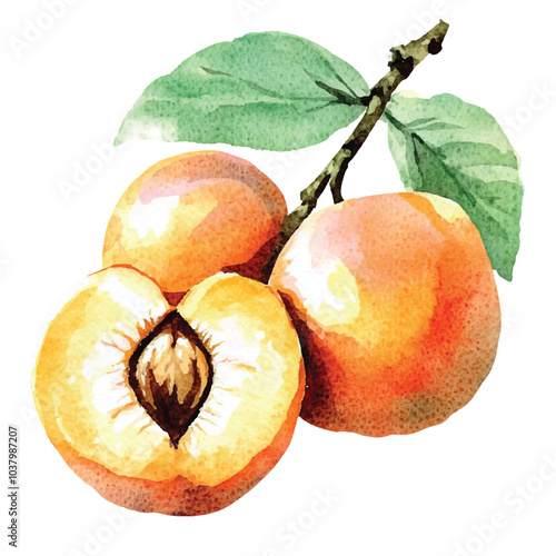 Apricot fruit watercolor clipart illustration