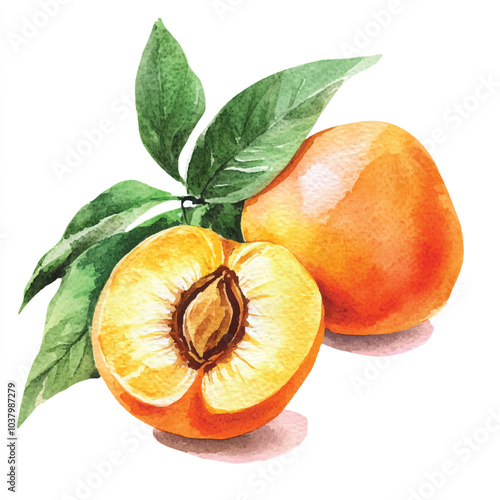 Apricot fruit watercolor clipart illustration