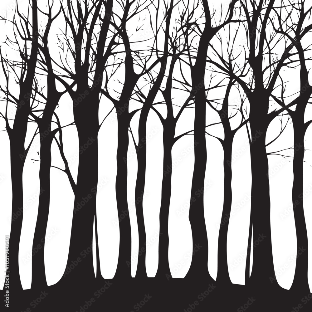 Fototapeta premium A forest of bare winter trees. silhouette illustration 
