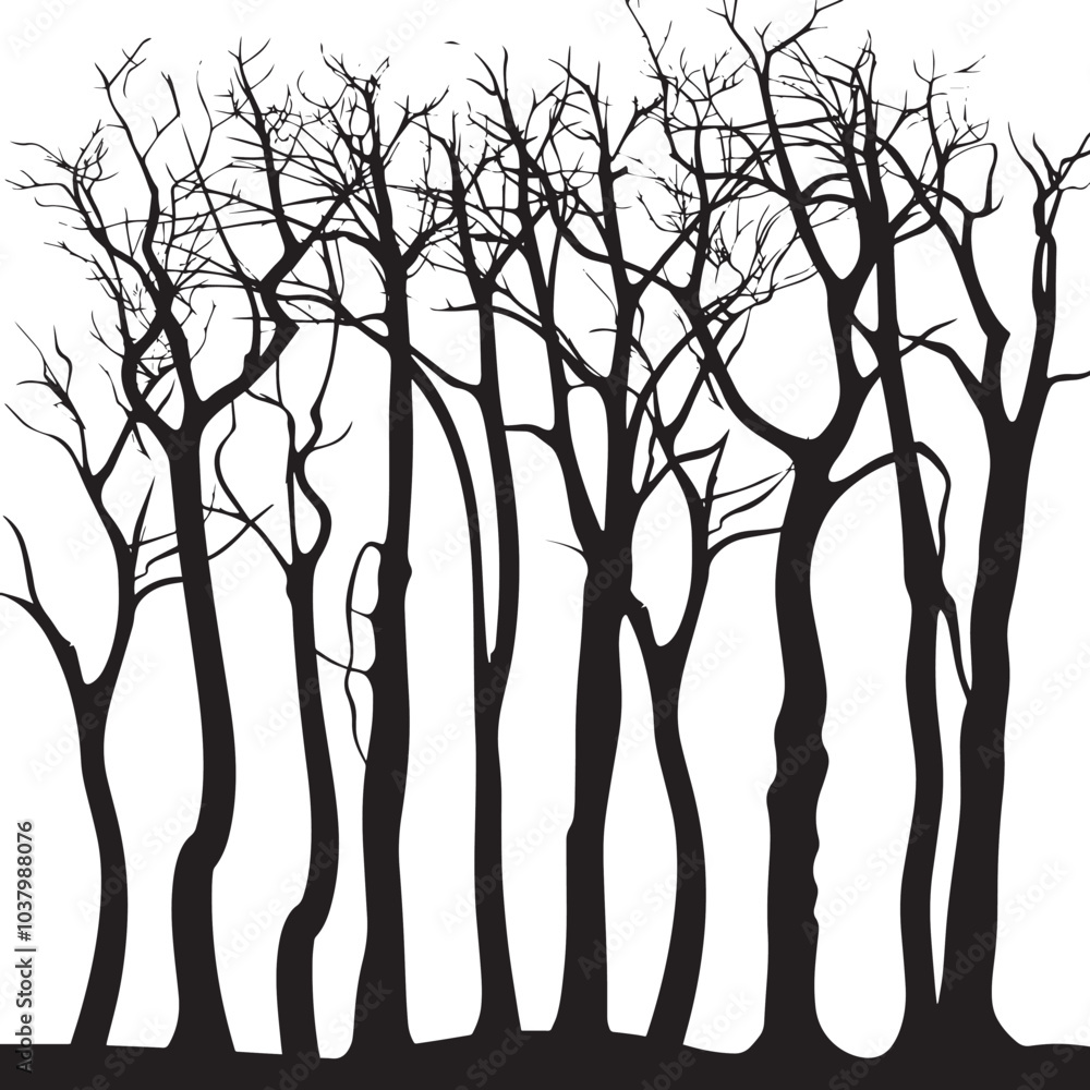 Fototapeta premium A forest of bare winter trees. silhouette illustration 