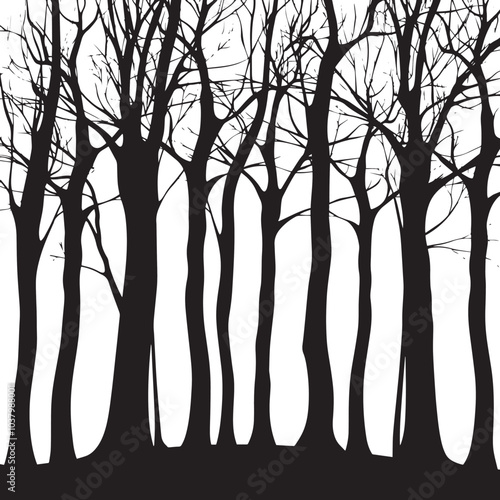 A forest of bare winter trees. silhouette illustration 