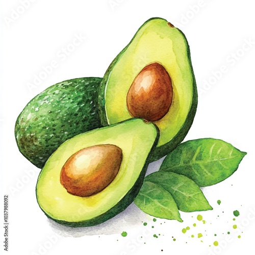 Avocado fruit watercolor clipart illustration