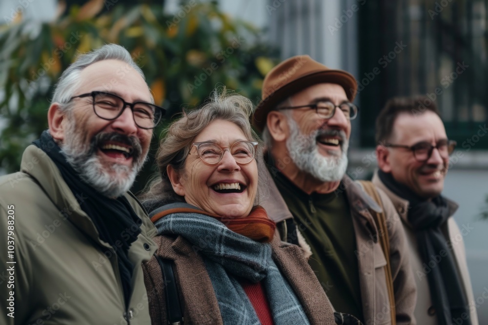 Group of senior friends walking in the city. Group of older people having fun together. Group of senior friends walking in the city. Group of older people having fun together.